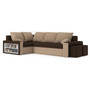 Rozkládací rohová sedací souprava s poličkou a taburety METRO Hnědá/cappuccino Levá