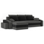 Rozkládací rohová sedací souprava s taburety HEWLET Šedá/černá Levá