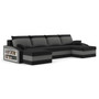 Velká rohová rozkládací sedací souprava s taburety a poličkou SPARTAN Černá/šedá