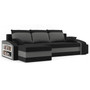 Rozkládací rohová sedací souprava s taburety a poličkou HEWLET Černá/šedá Levá