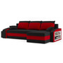 Rozkládací rohová sedací souprava s taburety a poličkou HEWLET Černá/červená Pravá