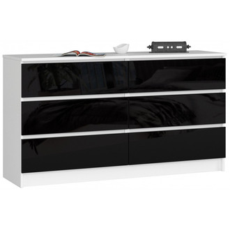Komoda K120 6SZ CLP-bílá/černá lesk