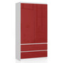 Šatní skříň S90 2 dvířka 2 zásuvky bílá/červená lesk