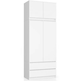 Šatní skříň s nadstavbou S90 2 dvířka 2 zásuvky bílá