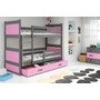 Dětská patrová postel s výsuvnou postelí RICO 190x80 cm Růžová Šedá