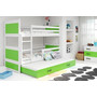 Dětská patrová postel s výsuvnou postelí RICO 160x80 cm Zelená Bílá