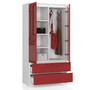 Šatní skříň S90 2 dvířka 2 zásuvky bílá/červená lesk - galerie #1