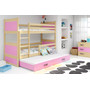 Dětská patrová postel s výsuvnou postelí RICO 200x90 cm Růžová Borovice