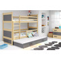 Dětská patrová postel s výsuvnou postelí RICO 200x90 cm Šedá Borovice