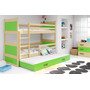 Dětská patrová postel s výsuvnou postelí RICO 160x80 cm Zelená Borovice