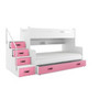 Dětská patrová postel MAX III s výsuvnou postelí 80x200 cm - bílá Ružové