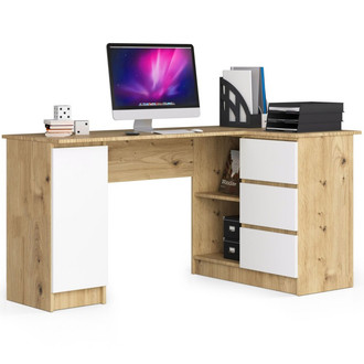 Počítačový stůl B20 155 cm, pravá, dub artisan/bílá