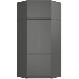 Rohová šatní skříň s nástavbou S100 - šedá