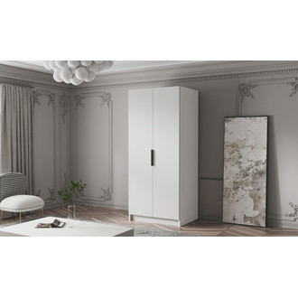 Šatní skříň BODRUM 100 I - bílá/černé úchytky