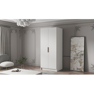 Šatní skříň BODRUM 100 I - bílá/zlaté úchytky