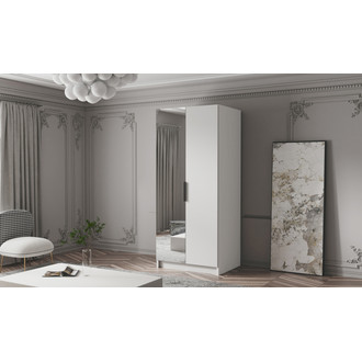 Šatní skříň BODRUM 100 II - bílá/černé úchytky