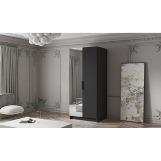 Šatní skříň BODRUM 100 II - černá/černé úchytky