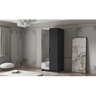 Šatní skříň BODRUM 100 II - černá/zlaté úchytky