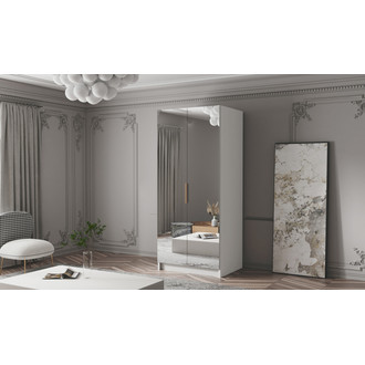 Šatní skříň BODRUM 100 III - bílá/zlaté úchytky