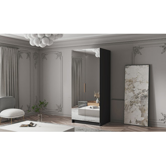 Šatní skříň BODRUM 100 III - černá/zlaté úchytky