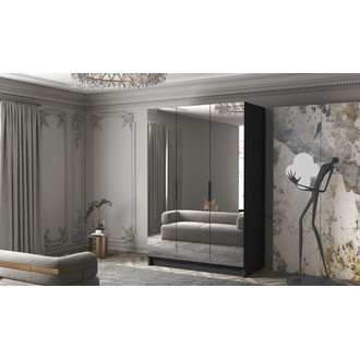 Šatní skříň CALPE 150 III - černá/černé úchytky