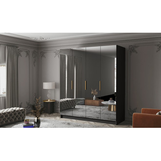 Šatní skříň SALVADOR 200 III - černá/zlaté úchytky