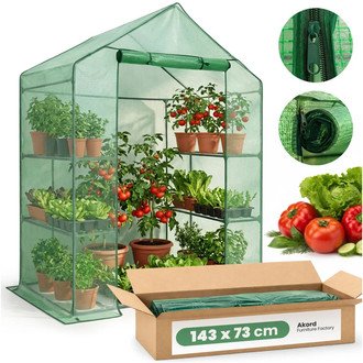 Mini skleník s policemi, zelený, 143x73x195 cm