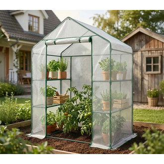 Mini skleník s policemi, bílá, 143x73x195 cm