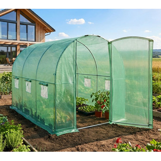 Zahradní fóliový tunel s kovovými dveřmi, zelený, 200x300x200 cm